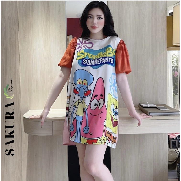 Váy nữ cổ tròn bigsize tiểu thư thiết kế xinh đẹp lụa ngủ cao cấp SAKURA SR01