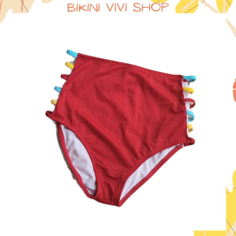 Quần Bơi Nữ, Bikini Lẻ Cạp Cao Đan Hông Đỏ