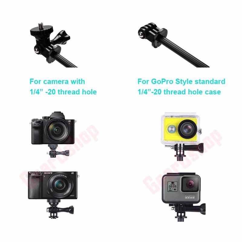 Bộ gậy chụp hình selfie một chân kiêm giá ba chân kéo dài điều chỉnh kèm đầu lắp cho GoPro Hero 7 6 5 4 DJI OSMO đen