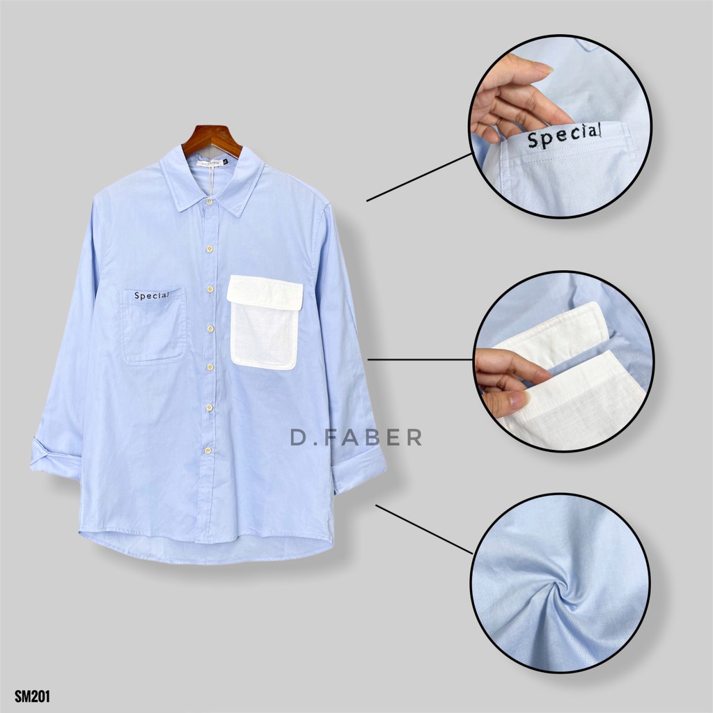 Áo sơ mi nam phối túi thêu SPECIAL vải đũi Hàn Quốc xuất xịn, chuẩn form  - D. FABER | BigBuy360 - bigbuy360.vn
