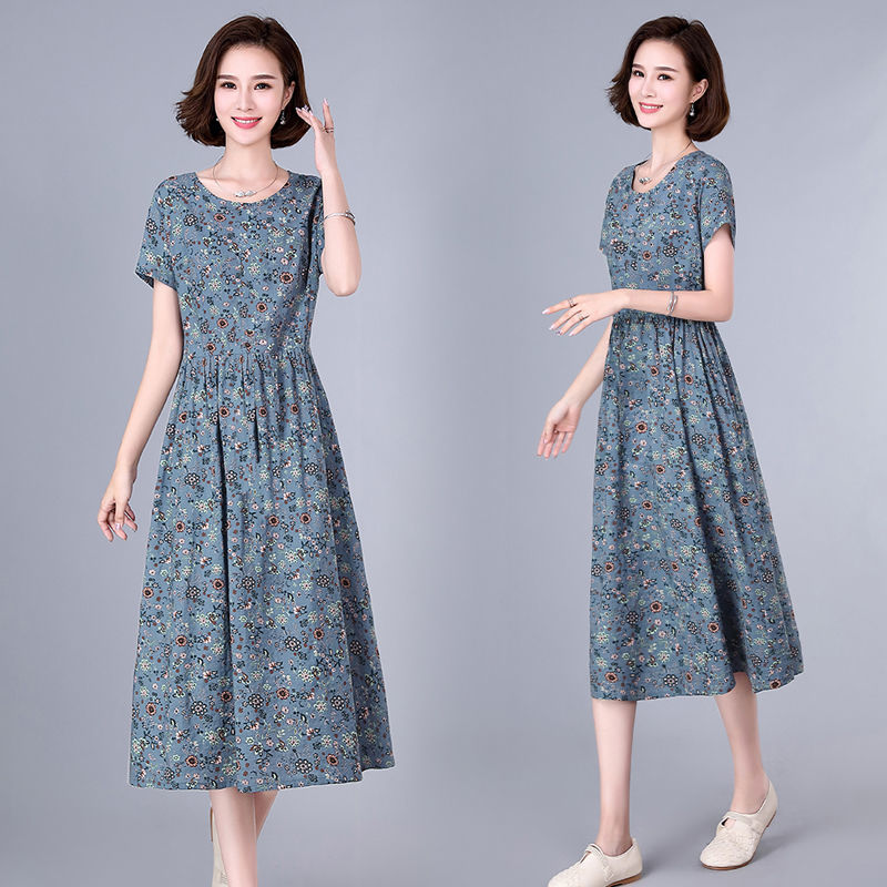 High quality cotton women's floral long skirt mid-summer 2020 new style printed waist slimming plus size a-line skirt