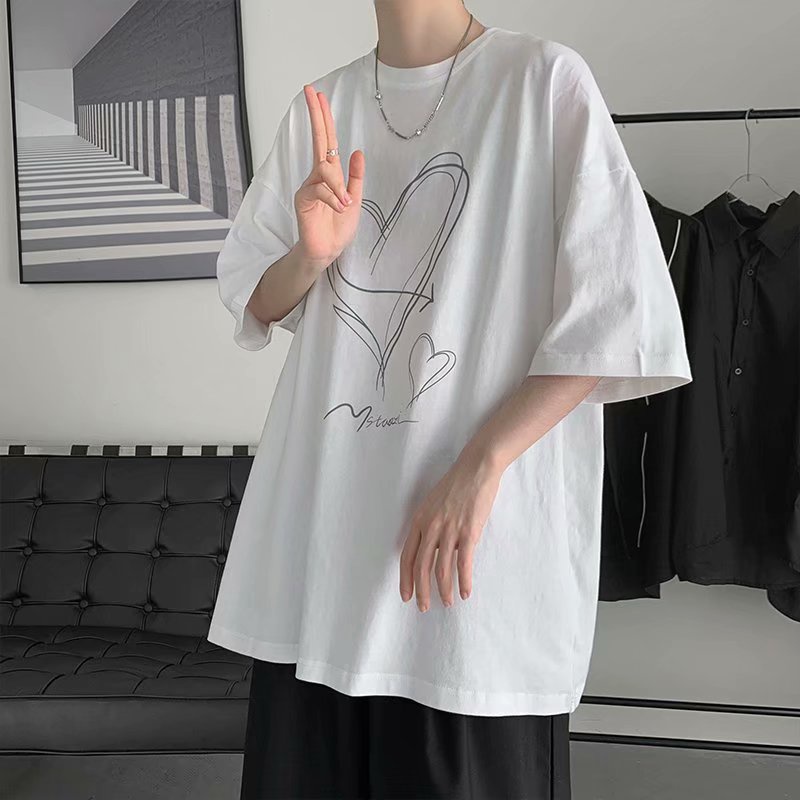 Áo thun tay ngắn cổ tròn dáng rộng in họa tiết Graffiti phong cách Hàn Quốc thời trang cho nam size M-5XL