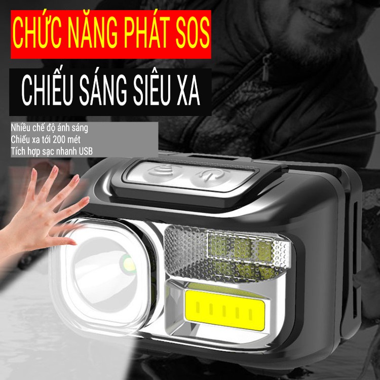 Đèn Pin Siêu Sáng , Chống Nước - Đèn Pin Đội đầu - 6 Chế Độ Sáng Kết H