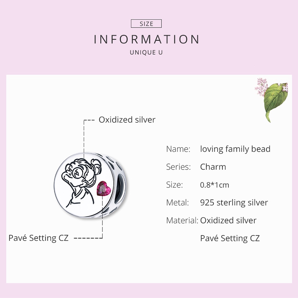 BAMOER Mặt Dây Chuyền Bạc 925 Hình Trái Tim Đính Đá CZ Dành Cho Gia Đình Sc1762