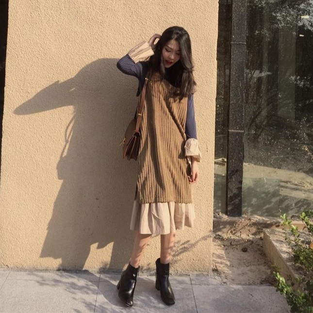 Đầm nữ dáng dài len gân thu đông Emilyshop