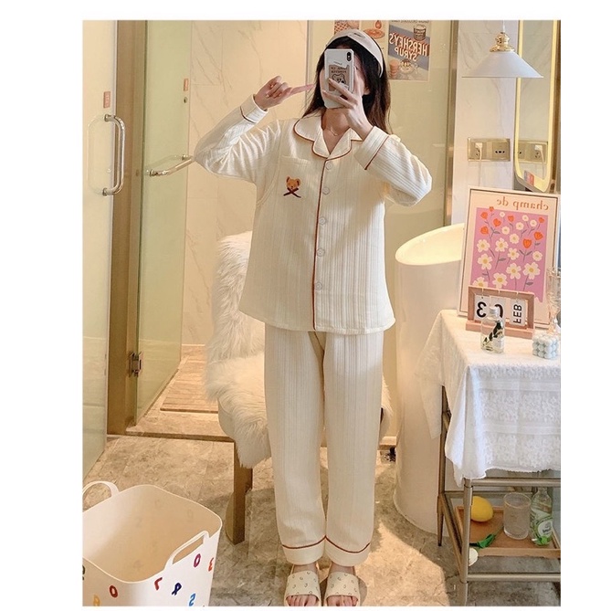 Bộ Pyjama Cotton Nỉ Dày Siêu Ấm Nữ Bầu Bí Thời Trang Đồ Ngủ Bạn Gái Cute Năng Động Dài Tay Quần Áo Mùa Đông Mã XĐN02 | BigBuy360 - bigbuy360.vn