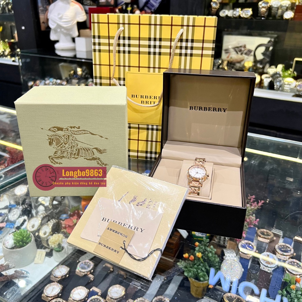 Hộp đồng hồ thay thế cao cấp Buberry kèm túi giấy và sổ thông tin
