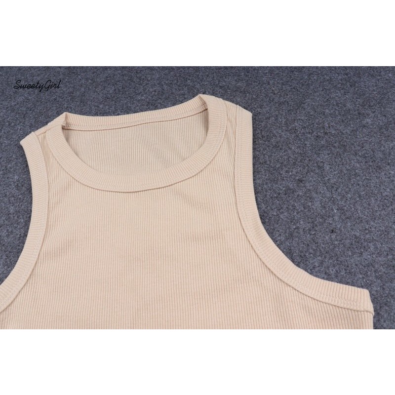 Áo Kaki Hai Dây Cổ Tròn Màu Trơn Thời Trang 2022 Cho Nữ