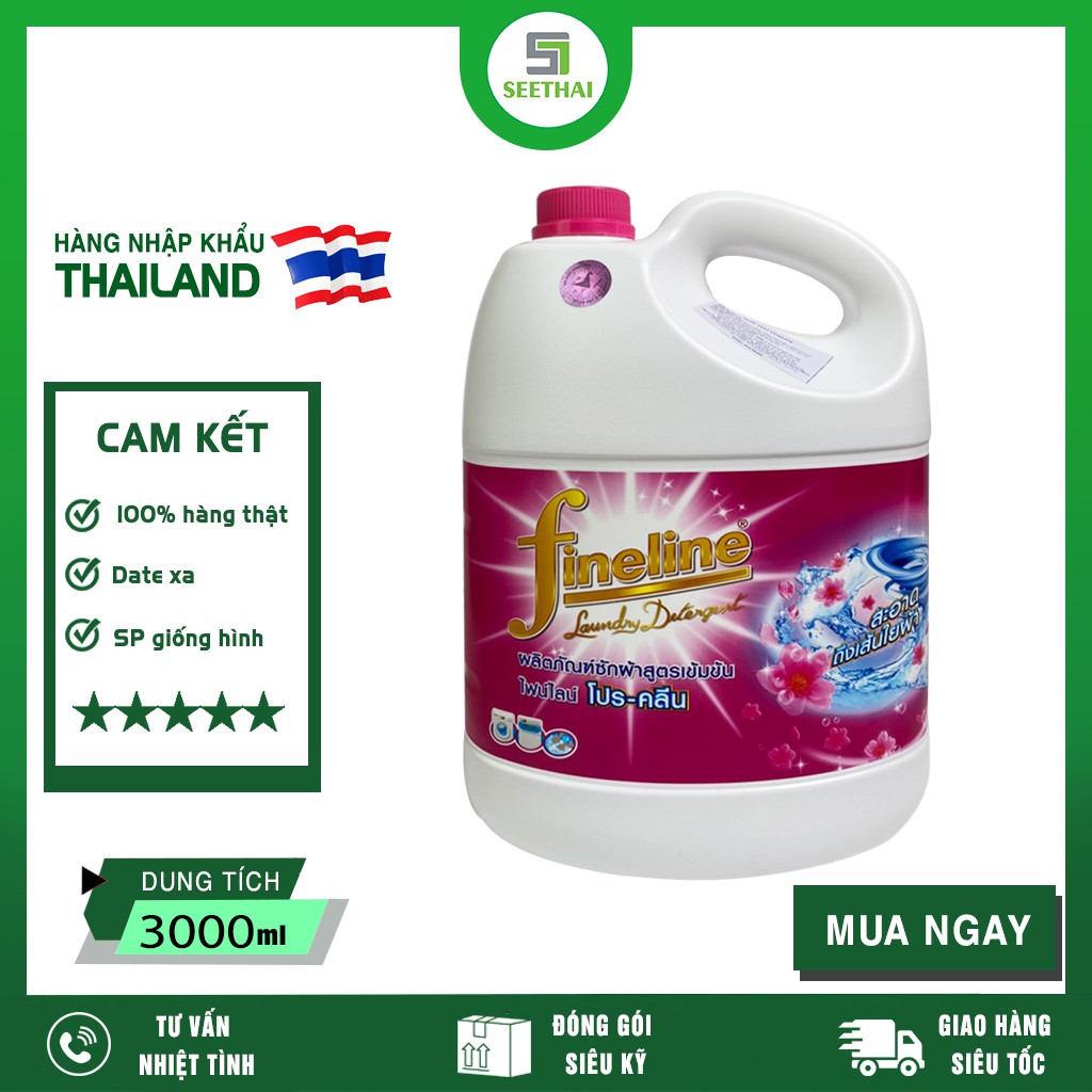 Nước giặt xả siêu sạch Pro FINELINE Laudry Detergent Thái Lan 3000ml - can màu hồng - Fineline wash detergent