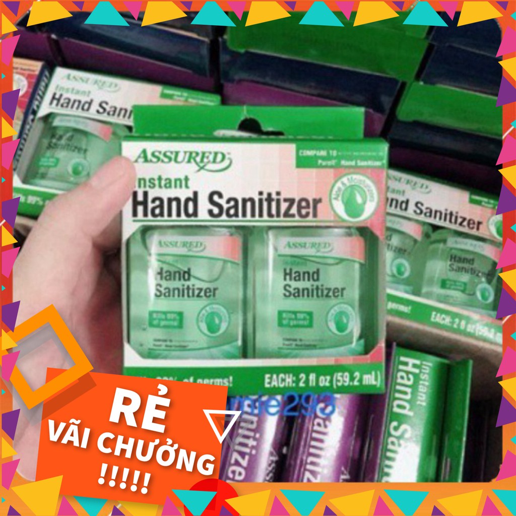 GIÁ CỰC ĐÃ Gel rửa tay khô Assured Instant Hand Sanitizer diệt khuẩn 99% USA minisize GIÁ CỰC ĐÃ