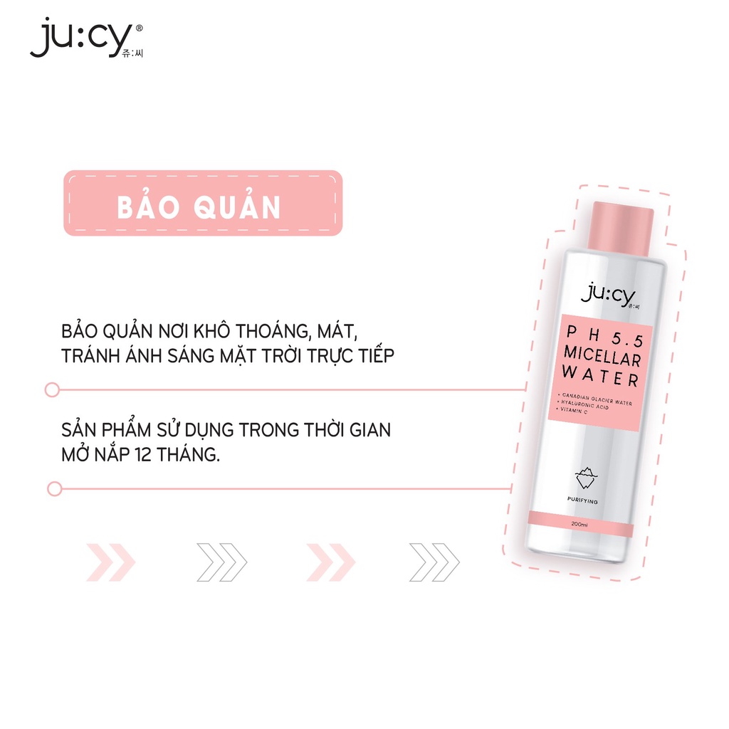 Nước tẩy trang Jucy Micellar Water ph5.5 làm sạch trang điểm vượt trội -không chứa cồn gây khô rát