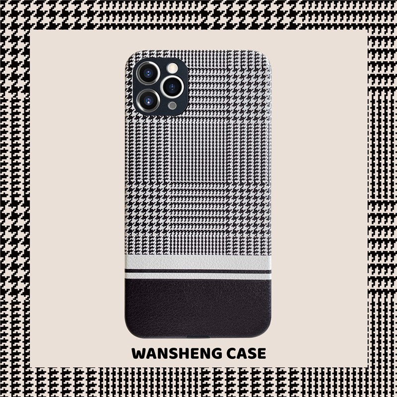 Ốp da iPhone cao cấp kẻ sọc họa tiết HOUNDSTOOTH sang chảnh Hàn Quốc.Tương thích 12 ProMax/12//11/XsMax/Xs/8plus/8/7