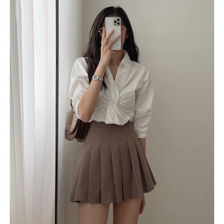 [Ảnh thật/Sẵn/Video]Áo sơmi thô xoắn ngực style Ulzzang | BigBuy360 - bigbuy360.vn