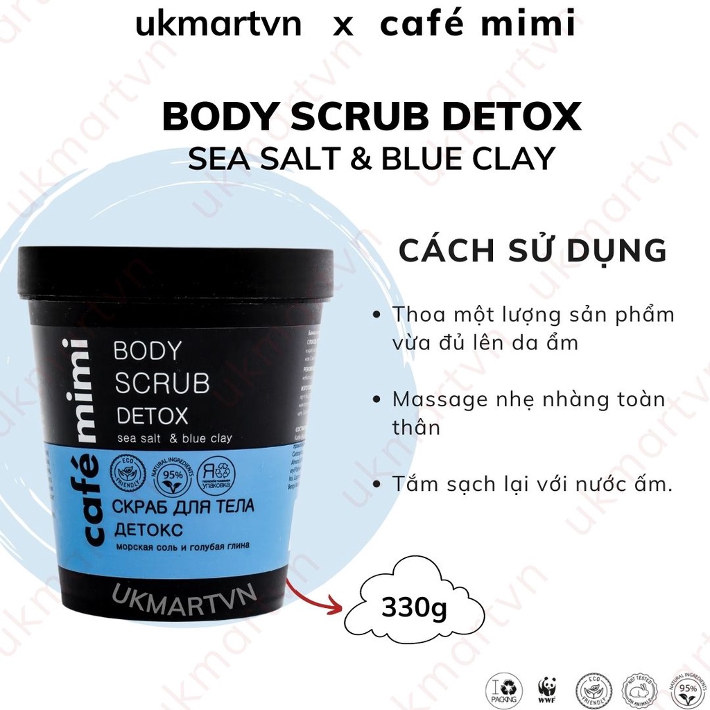 Tẩy Tế Bào Chết Body Cafe Mimi Sea Salt And Blue Clay Detox Body Scrub 330g