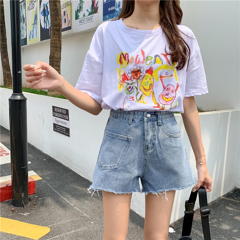 Quần short denim lưng cao thời trang cho nữ