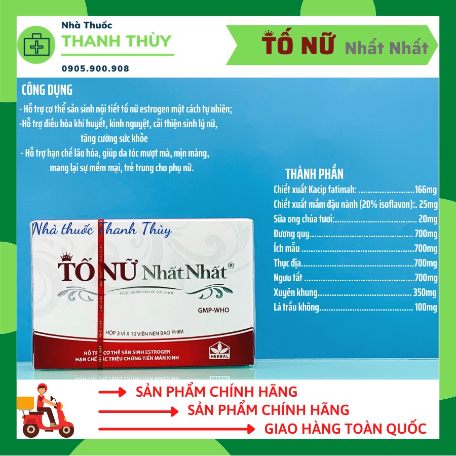 TỐ NỮ NHẤT NHẤT [Hộp 30 Viên] Hỗ Trợ Cơ Thể Sản Sinh Estrogen, Hạn Chế Các Triệu Chứng Tiền Mãn Kinh