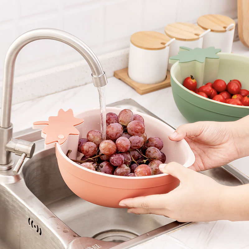 【Really Stock】Fruit basket home Double Layer Drain Wash plate cute kitchen sink drain basket plastic fruit storage tray