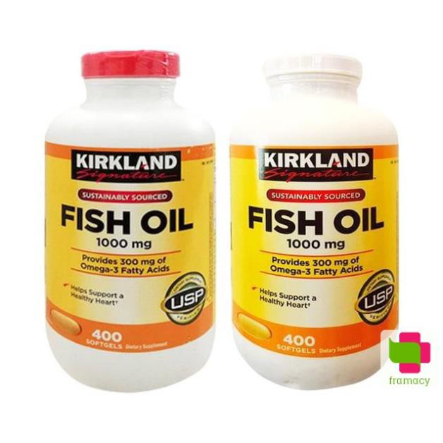 Dầu cá Kirkland Fish Oil 1000mg, Mỹ (400v) bổ sung omega 3 giúp ổn định huyết áp, tim mạch cho người lớn