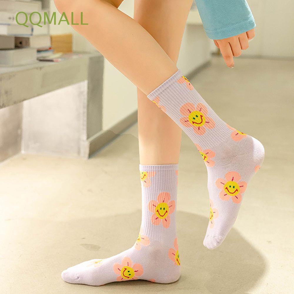 Qqmall Vớ Cotton Cổ Vừa Thoáng Khí Thoải Mái Thiết Kế Hoạt Hình Ngọt Ngào Phong Cách Hàn Quốc Cho Nữ