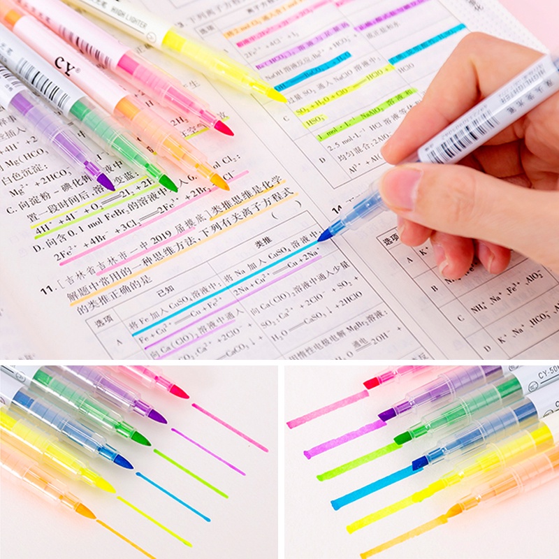 Set 6 bút highlight pastel dạ quang ghi nhớ nhiều màu cute