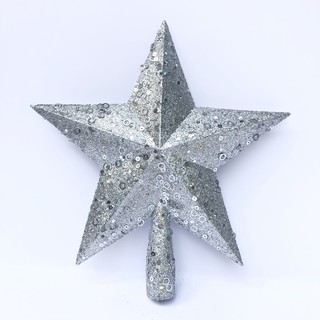 Ngôi sao gắn cây thông nhũ bạc 23cm x 22cm trang trí Noel Giáng sinh Năm mới