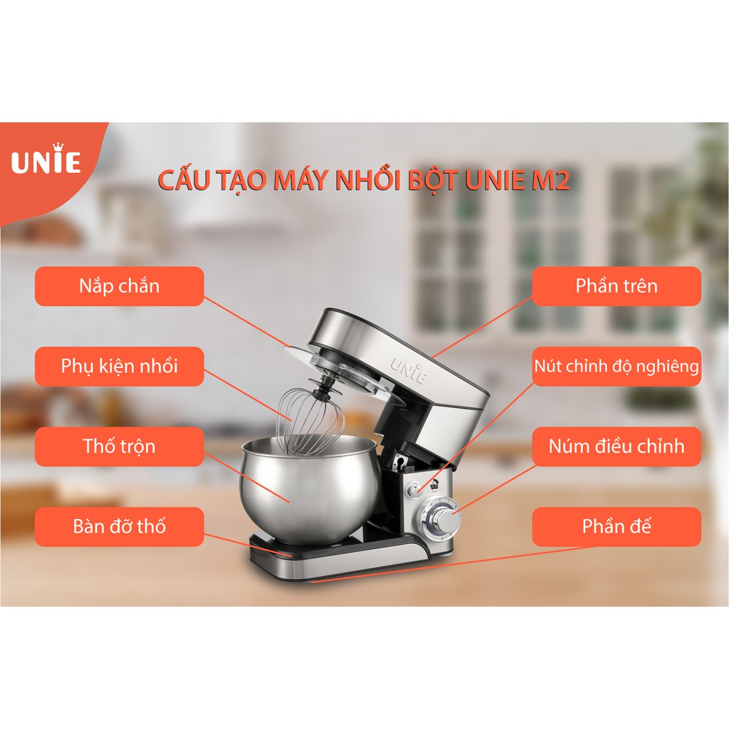 Máy nhồi bột kiêm đánh trứng đa năng UNIE EM2 1000W dung tích 5L hàng chính hãng