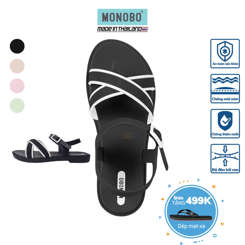 Giày Sandal Nữ Thái Lan MONOBO ANGEL 1 Cao Cấp, Trẻ Trung, Quai Chéo Đóng nút Viền Màu Nổi Bật, Nhựa Mềm Chống Nước