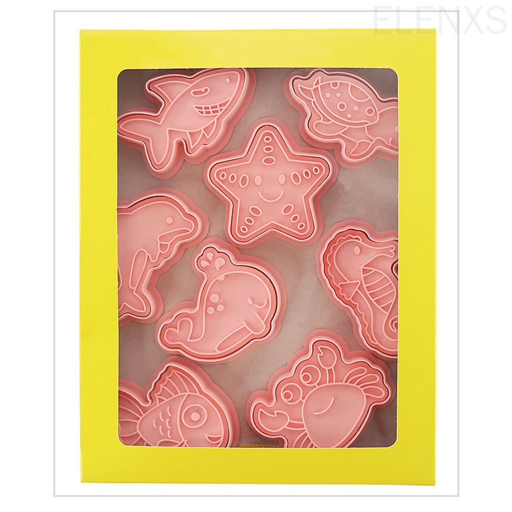 Bộ 8 khuôn nhấn tạo hình bánh quy hình động vật hoạt hình 1 ELEN