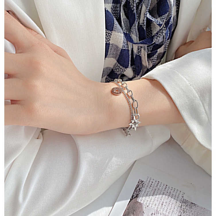 Lắc Tay 2 Tầng Dây Xích Ngôi Sao Tám Cánh Titan Ko Đen TT 4163