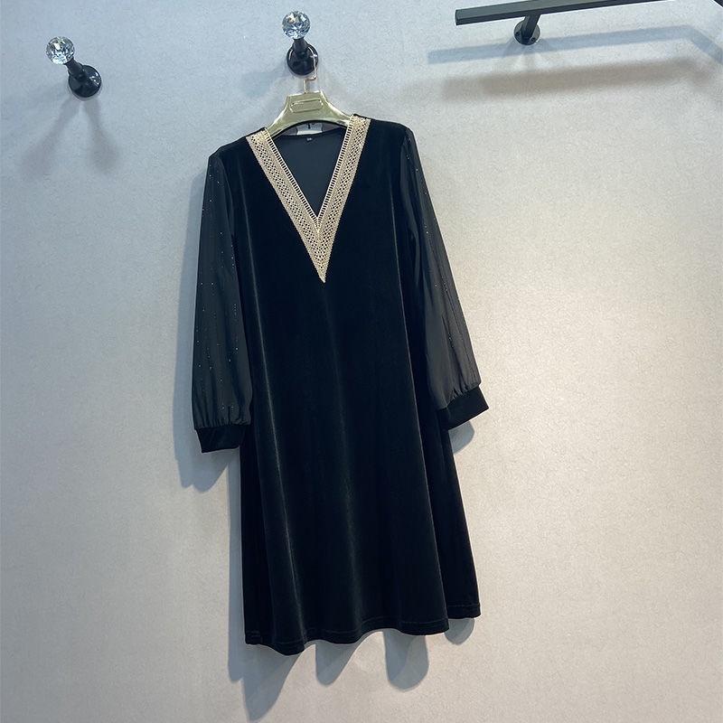 Áo Nhung Phối Ren Cổ Chữ V Dáng Rộng Thời Trang Cho Phụ Nữ Trung Niên Mi