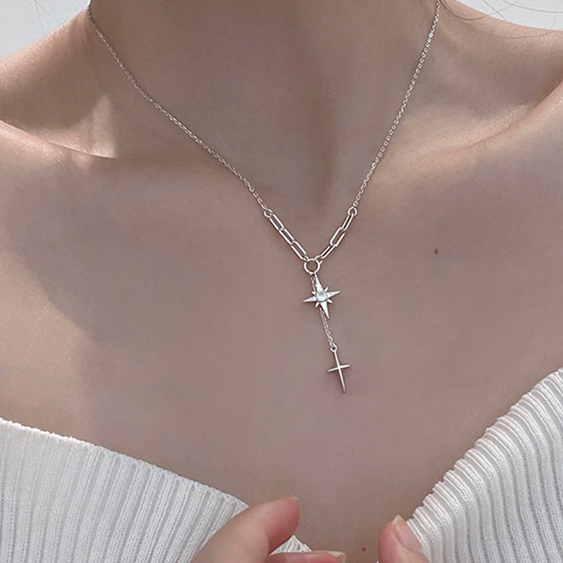 Vòng cổ Mạ Bạc 925 Mặt Ngôi Sao Tua Rua Thời Trang Cho Nữ
