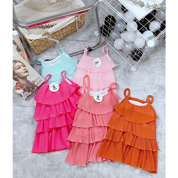Váy dập ly tầng 2 dây cho bé gái