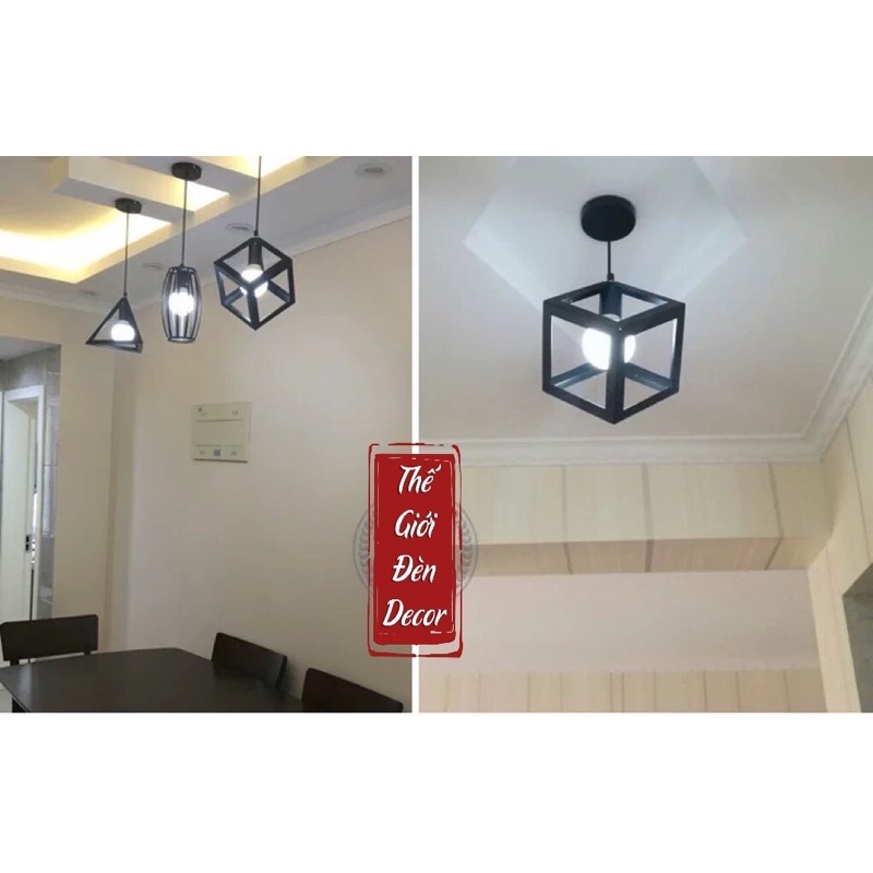 Đèn thả: Đèn thả sắt hình khối hình học T054 kèm bóng bulb