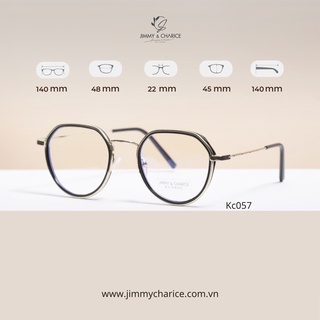 Gọng kính cận Jimmy & Charice nữ đa giác trong viền vàng gọng giả trúc có cắt mắt cận loạn viễn theo yêu cầu
