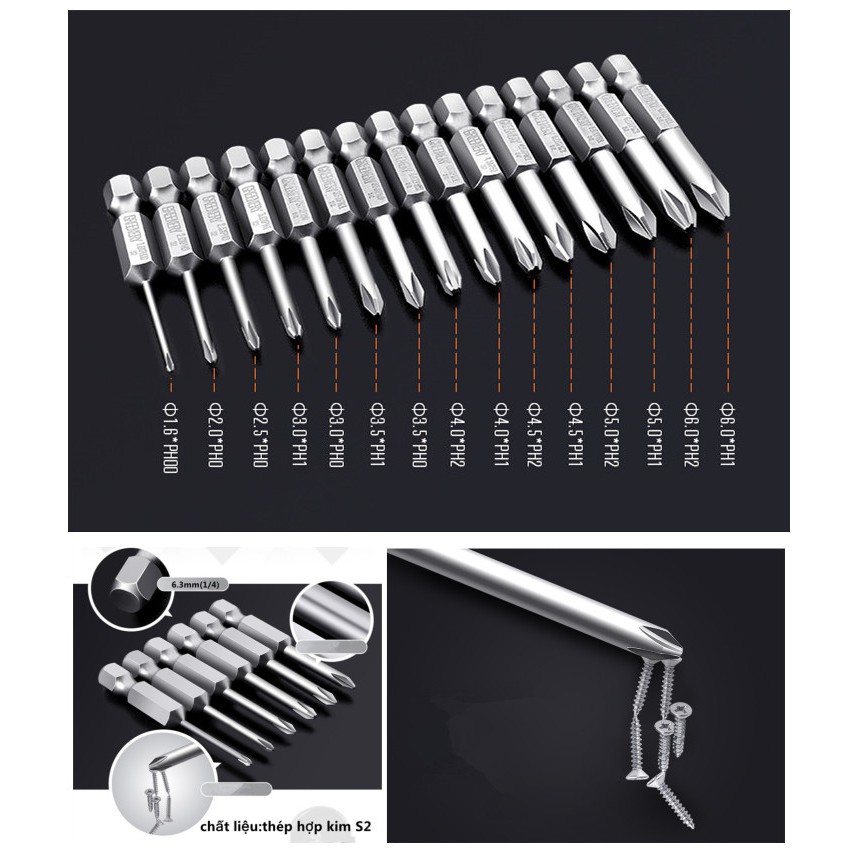 Mũi vặn vít 1.6-6mm -  lục giác cán 6.35mm
