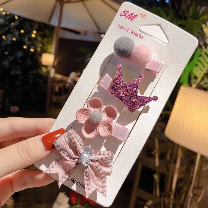 1 bộ ren ngọt ngào công chúa vương miện hoa nơ kẹp tóc trẻ em kawaii five-pointed star vải kẹp tóc cho bé gái