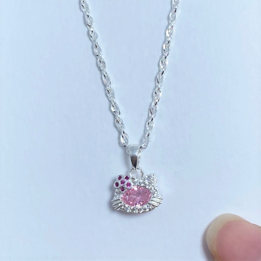 Dây chuyền bé gái mặt hình mèo đính đá, chất liệu bạc ta cao cấp - Trang sức bạc Evasilver