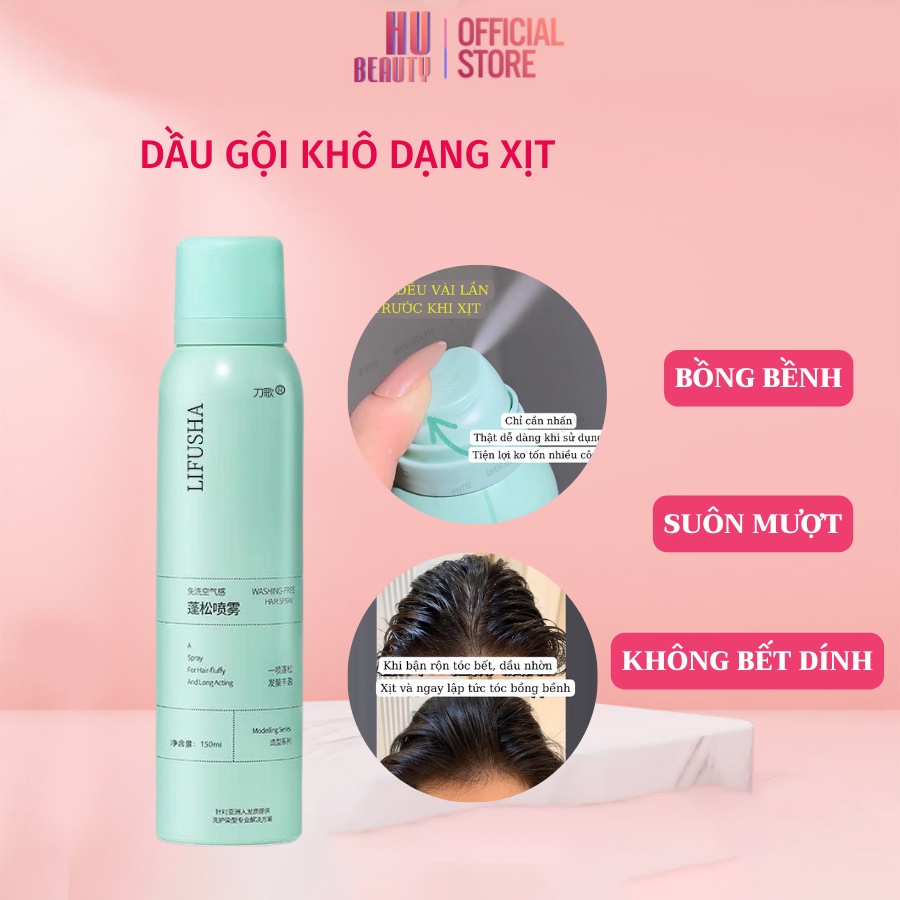 Dầu gội khô dạng xịt Spes, dầu gội đầu khô nữ không bết dính phồng tóc nội địa HUBEAUTY