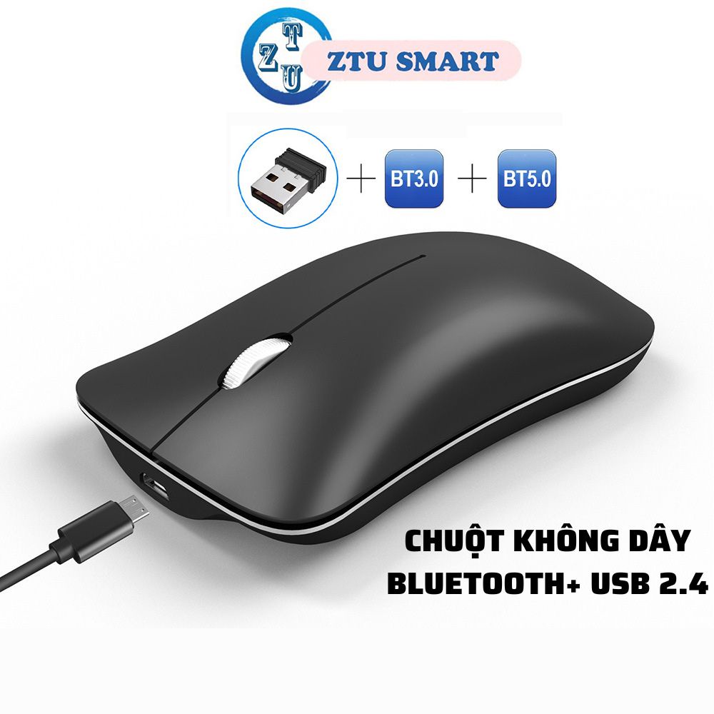 Chuột Bluetooth ZTU Smart PM9 bluetooth + wireless USB 2.4GHz siêu mỏng tự sạc,không tiếng ồn