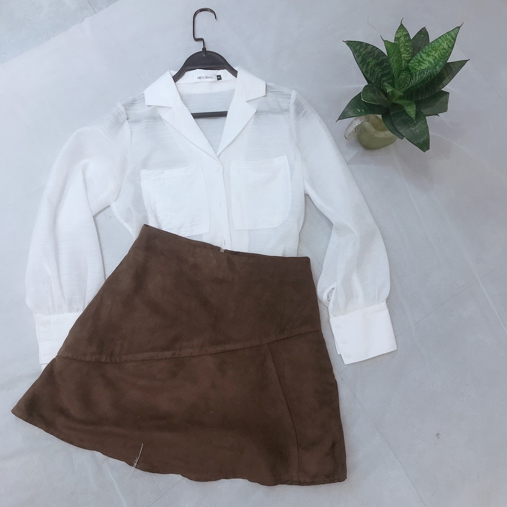 Chân váy chữ A, chất dạ tweed, da lộn, 2 lớp lót quần, màu đỏ/nâu | BigBuy360 - bigbuy360.vn