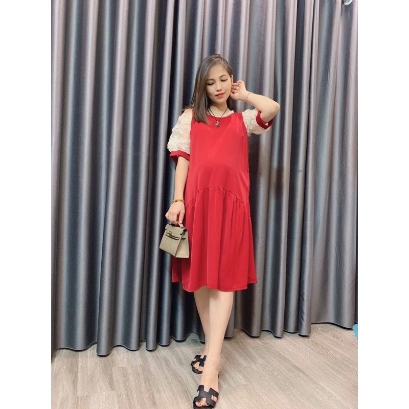 Đầm bầu đỏ noel thiết kế sang chảnh