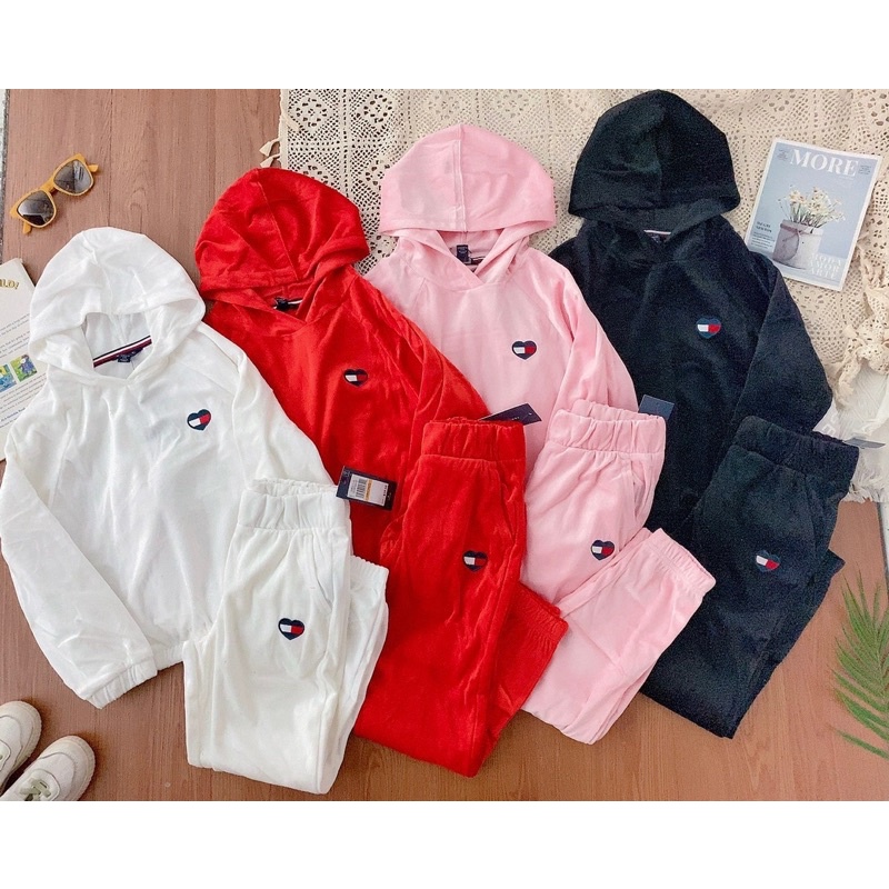 Bộ nỉ nhung bé trai, bé gái Tommy size đại dư xịn thêu tim B66