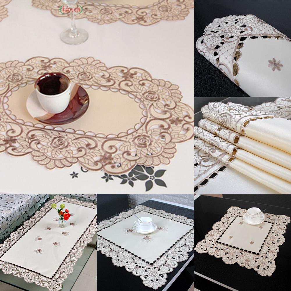 Khăn Trải Bàn Vải Satin Thêu Hoa Hình Chữ Nhật/Chữ Nhật Tiện Dụng