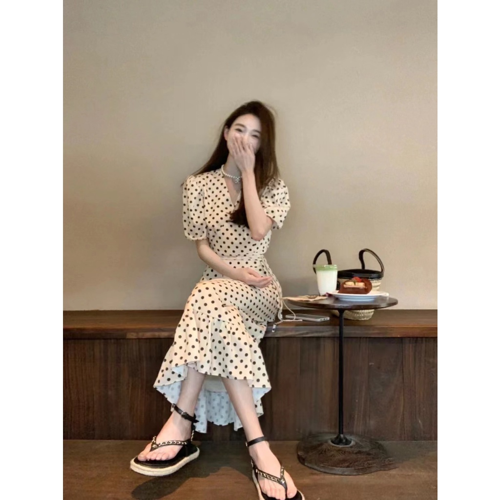 Sản Phẩm Mới Mùa Hè!Bộ Áo + Chân Váy Đuôi Cá Chấm Bi Phong Cách Pháp Thời Trang 2022 Cho Nữ