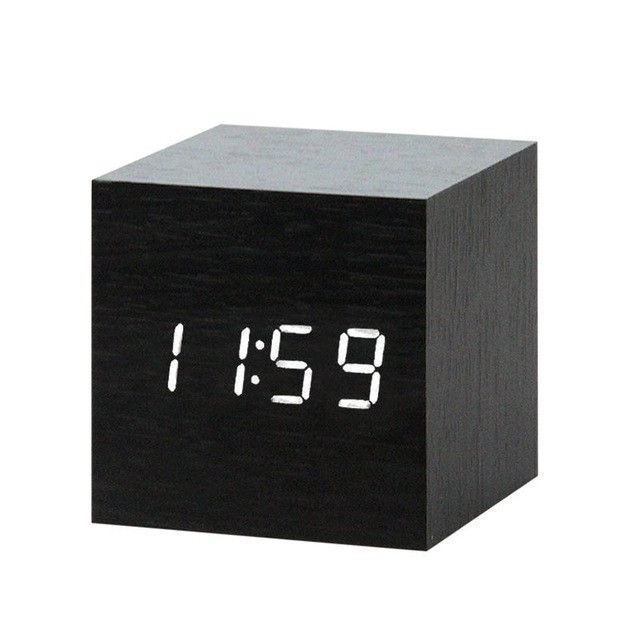 Đồng hồ để bàn LED giả gỗ nhiều chức năng - báo thức - nhiệt kế - cảm ứng âm thanh - amyshop