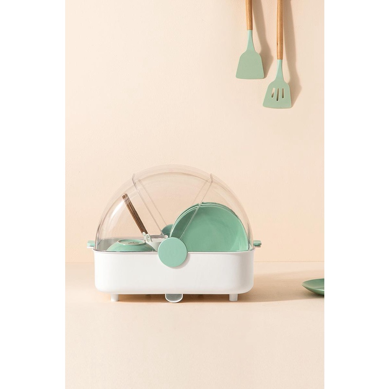 [Hàng Sẵn] Rổ úp bát hình quạt có nắp đậy và thùng đũa đa chức năng Chống bụi sấy khô cho nhà bếp【Utah054】