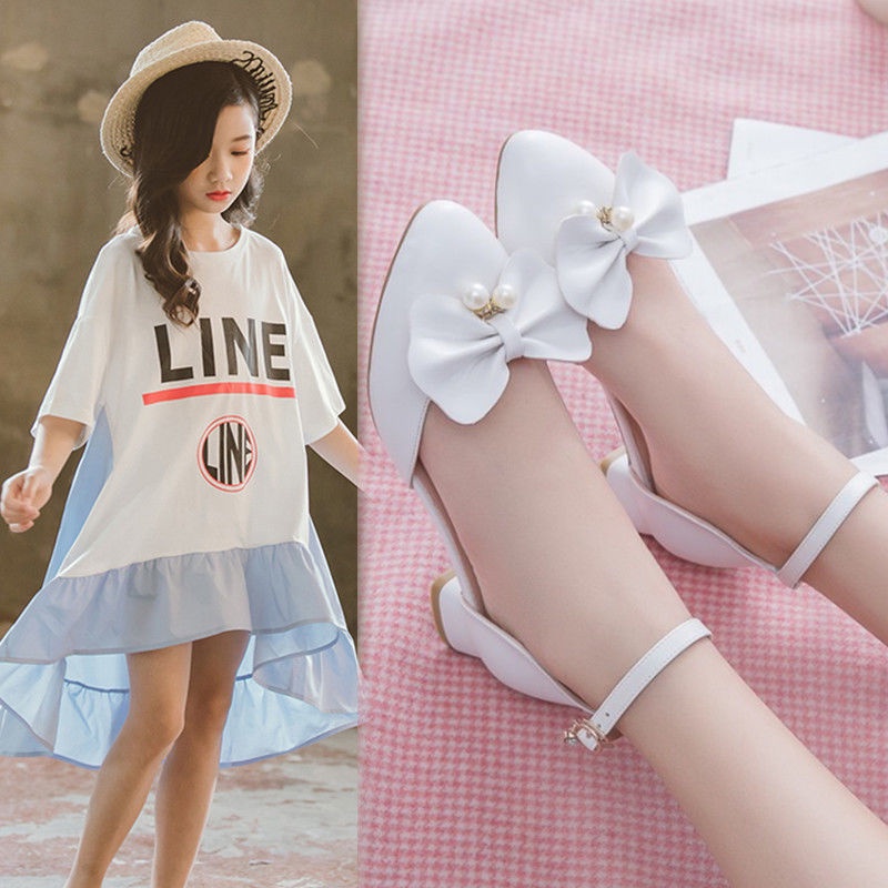 Giày Sandal Cao Gót Bằng Da Thời Trang Mùa Hè Dành Cho Bé Gái