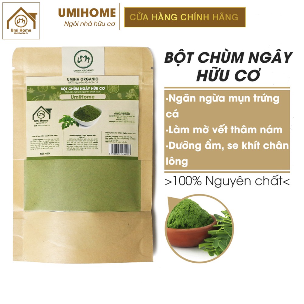 Bột Chùm Ngây đắp mặt nạ hữu cơ UMIHOME nguyên chất 40g | Moringa powder 100% Organic