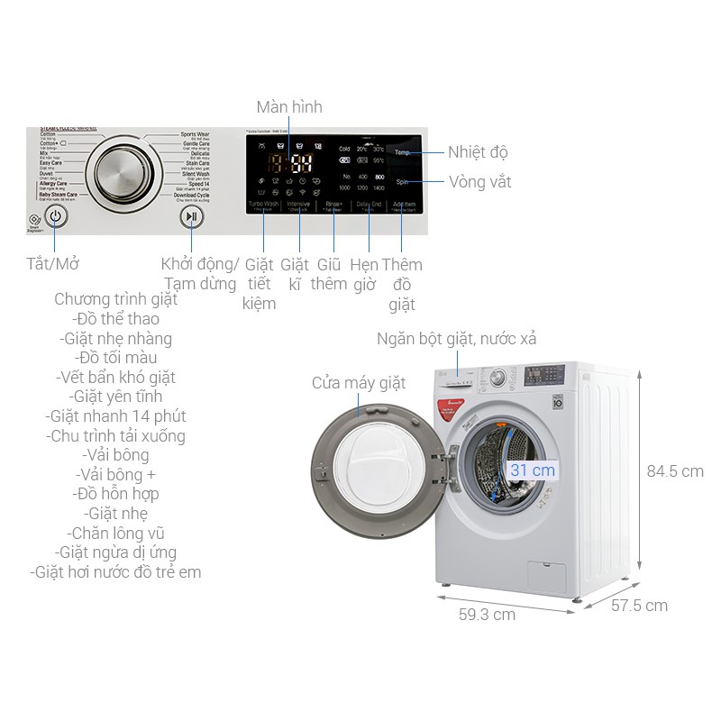 MÁY GIẶT LG 9 KG FC1409S3W