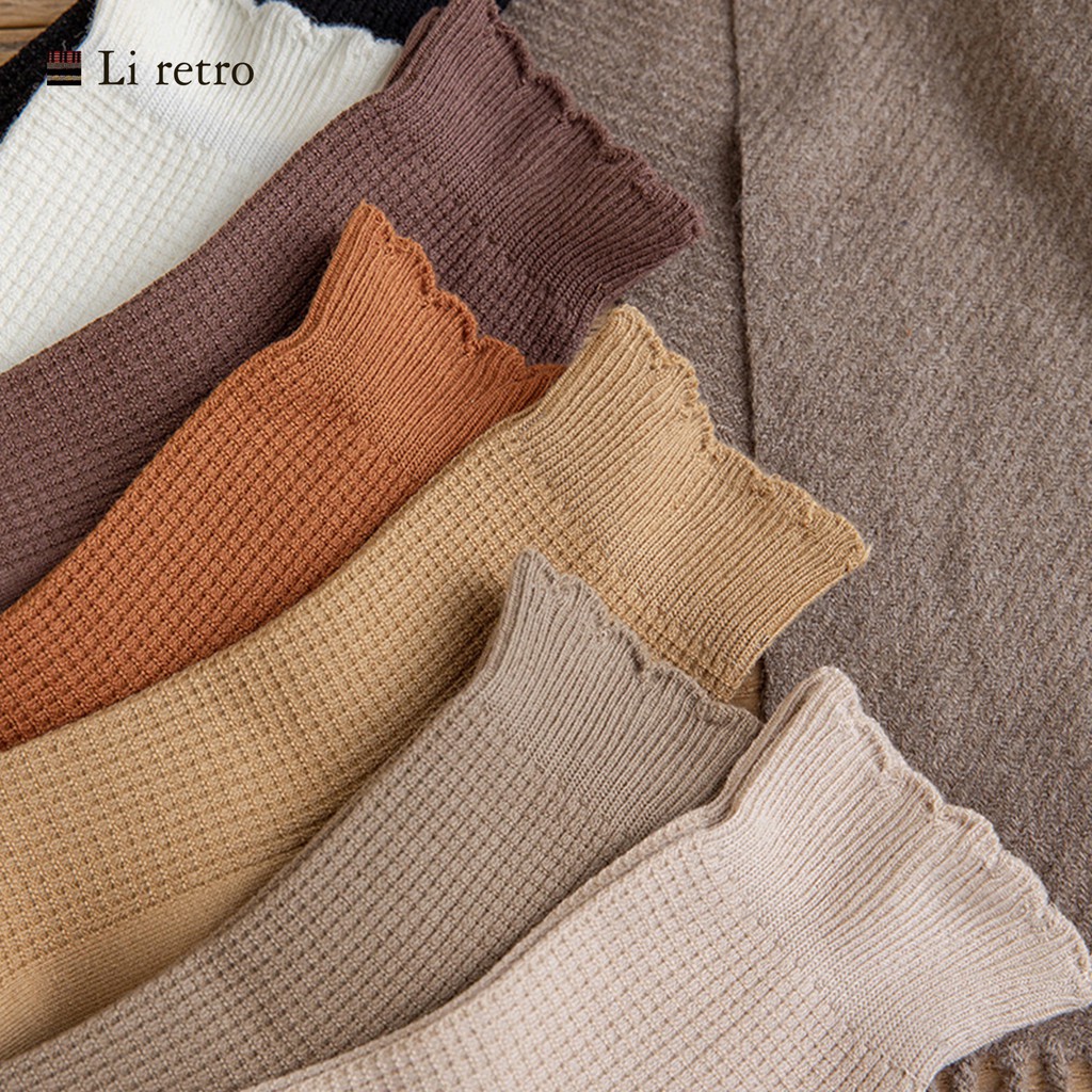 Tất vớ nữ cotton cổ bèo vintage - Tất cotton thấm hút mồ hôi và kháng khuẩn - Tất vớ Li retro